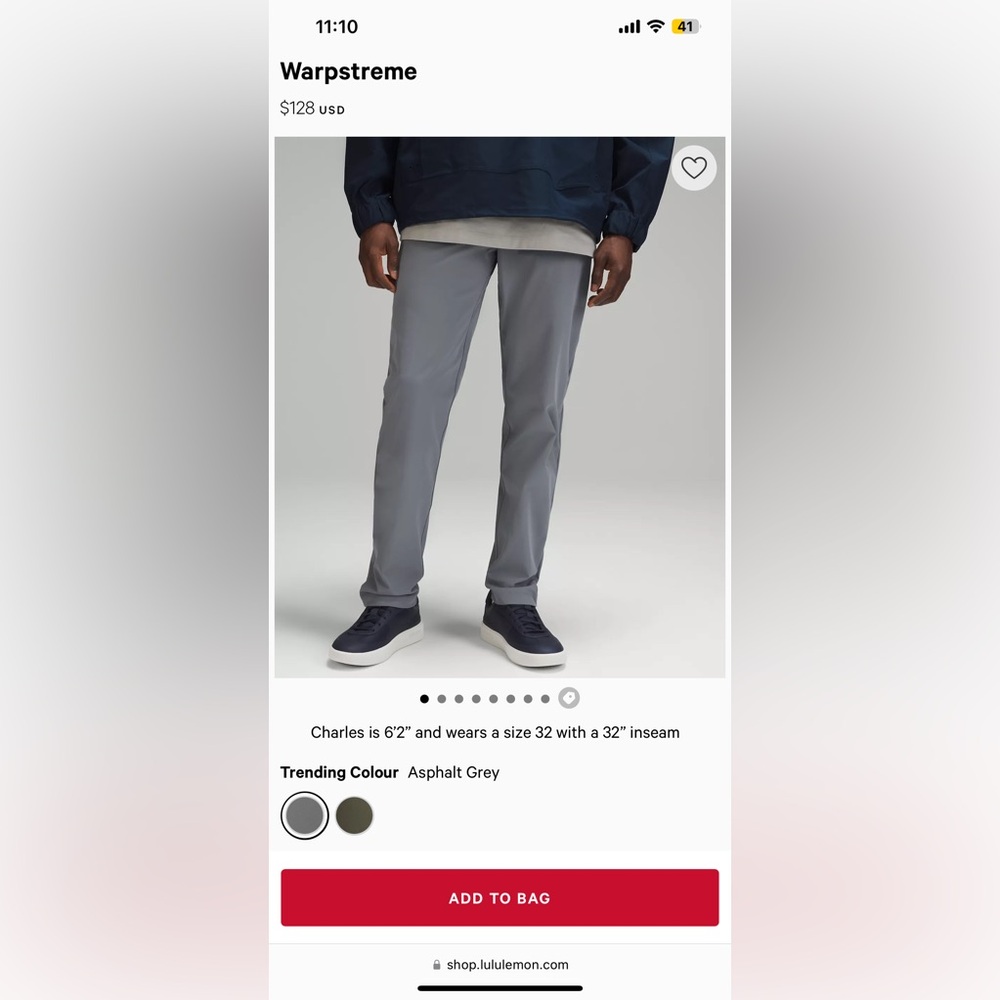Lululemon NWT Commission men’s gray chino golf pants size 38